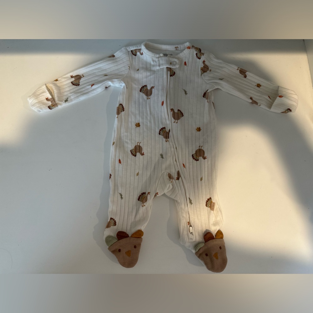 Carter’s Thanksgiving Turkey Footie Pajama Ribbed Onesie Size Newborn Baby 0M